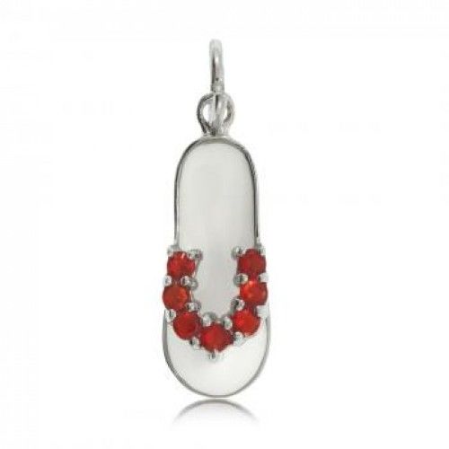 Flip Flop Sandal Pendant Silver Charm Red Cz & Enamel