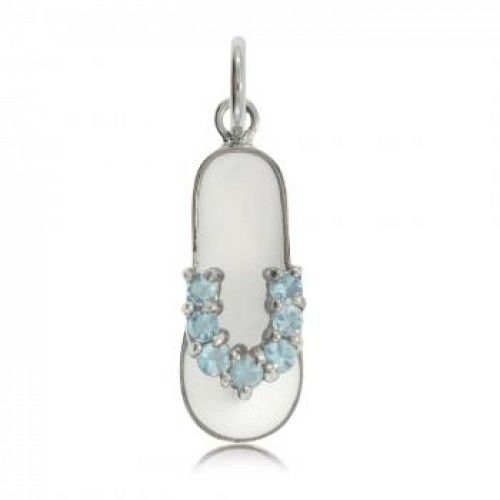 Flip Flop Sandal Pendant Sterling Silver Charm Blue Cz