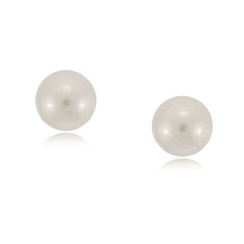 White Pearl Earrings in 14k Yellow Gold Big 7.5mm Studs