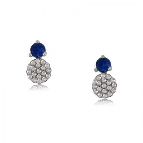 Blue Sapphire Earrings W/ Diamond 10k White Gold Studs
