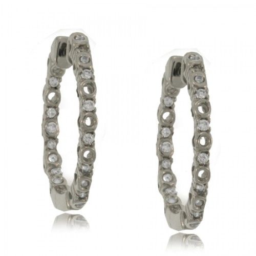 Small Hoop Earrings W/ Diamonds Set in 10k White Gold