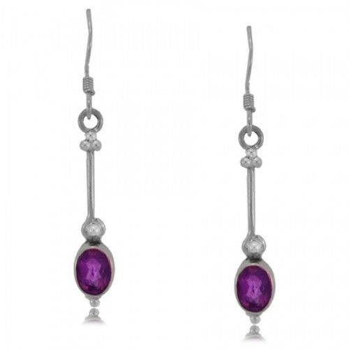 Amethyst Earrings Drop Dangle Design in Sterling Silver