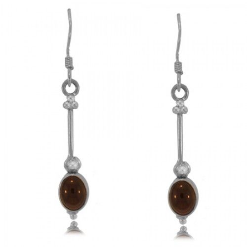 Sterling Silver Earrings Oval Drop Dangles W/ Rhodolite