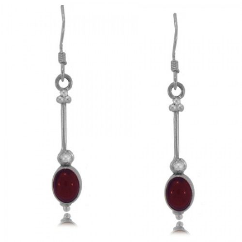 Garnet Dangle Earrings Sterling Silver Oval Cabochons