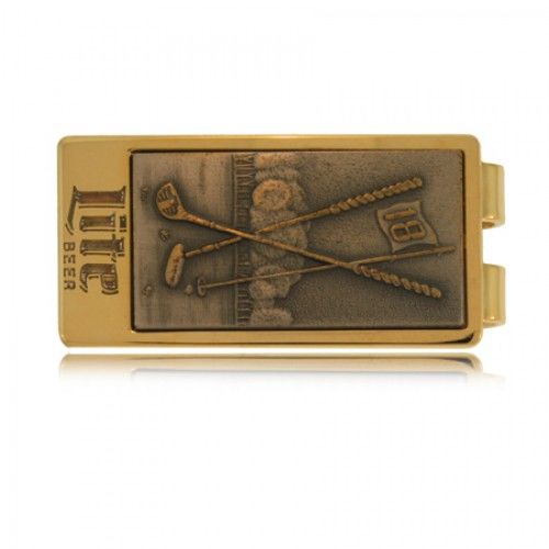Gents Golf Money Clip Goldtone Money Clip Lite Beer New