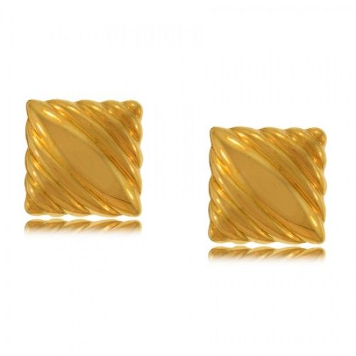 Mens Cuff Links Luxurious Square Ribbed Gold Metal