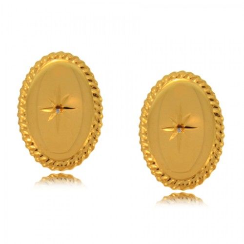 Cuff Links with Diamond Starburst - Oval Shaped Golden