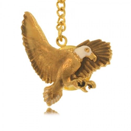 Mens Tie Tack Enamel Bald Eagle Gold Metal Tie Clasp