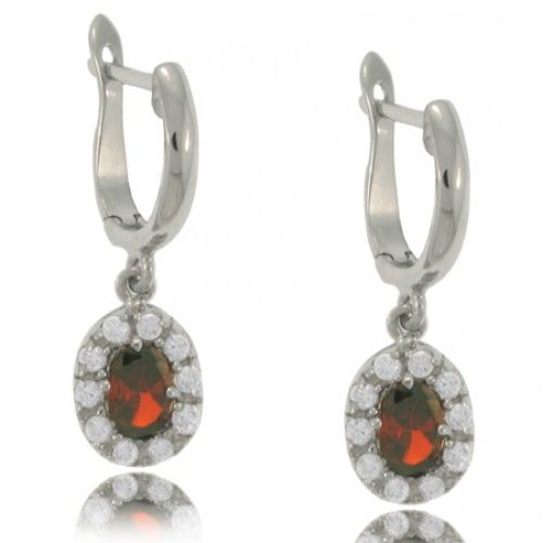 Ruby Red Cz Earrings Sterling Silver Dangling Style New