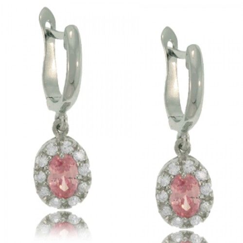 Pink Stone Dangle Earrings Sterling Silver  Ladies New