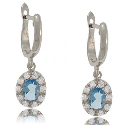 Huggie Earrings Sterling Silver Blue & White Hoops