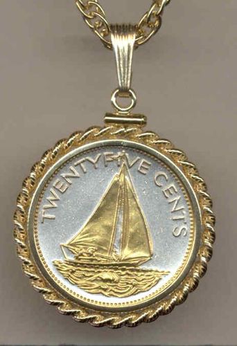 Gorgeous 2-Toned Gold on Silver Bahamas Sail boat,  Coin Necklaces