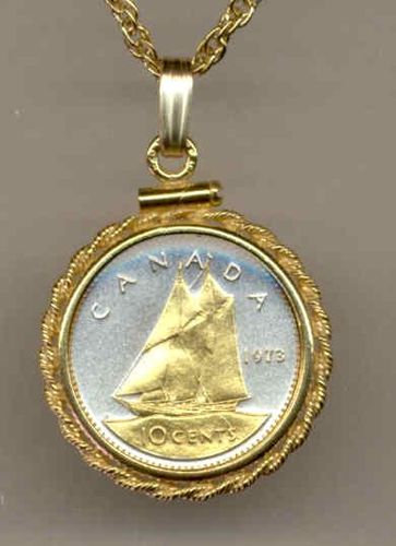 Gorgeous 2-Toned Gold on Silver Canadian Bluenose Sail boat,  Coin Necklaces