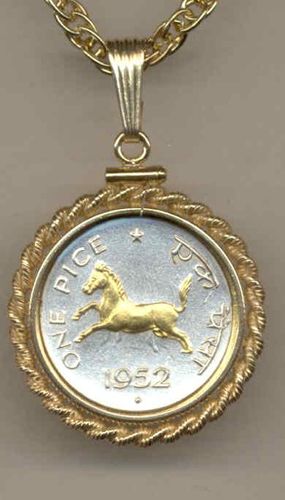 Gorgeous 2-Toned Gold on Silver India  Horse,  Coin Necklaces