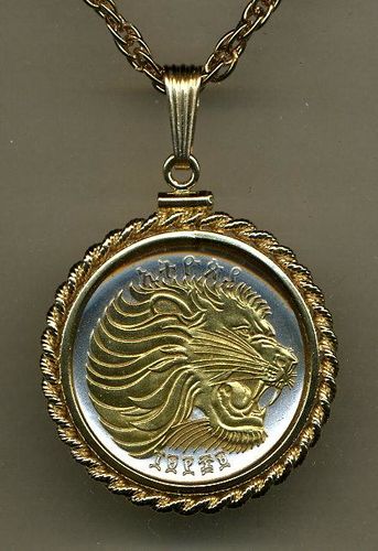Gorgeous 2-Toned Gold on Silver Ethiopia  Lion,  Coin Necklaces