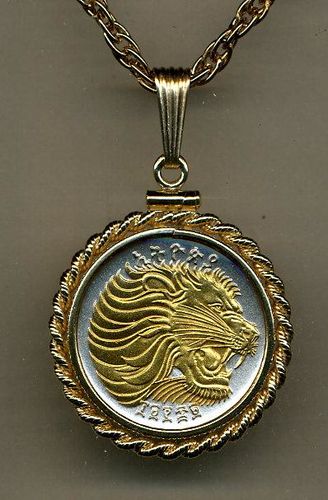 Gorgeous 2-Toned Gold on Silver Ethiopia  Lion,  Coin Necklaces