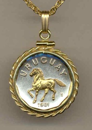 Gorgeous 2-Toned Gold on Silver Uruguay  Horse,  Coin Necklaces