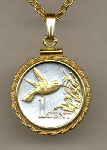 Gorgeous 2-Toned Gold on Silver  Trinidad & Tobago Hummingbird,  Coin Necklaces