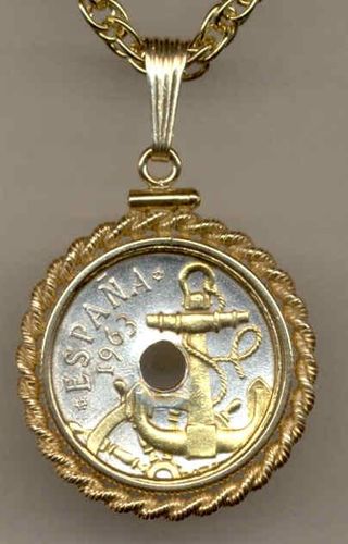 Gorgeous 2-Toned Gold on Silver Spanish Anchor & Ships wheel ,  Coin Necklaces