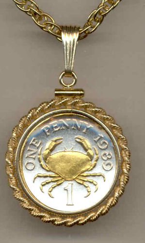 Gorgeous 2-Toned Gold on Silver Guernsey  Crab,  Coin Necklaces