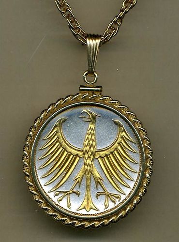 Gorgeous 2-Toned Gold on Silver German  5 mark Eagle,  Coin Necklaces