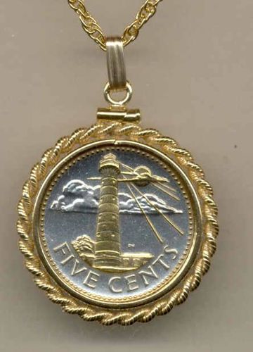 Gorgeous 2-Toned Gold on Silver Barbados Light house,  Coin Necklaces
