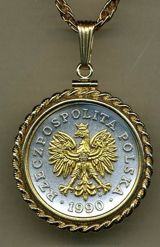 Gorgeous 2-Toned Gold on Silver Polish Eagle with Crown,  Coin Necklaces