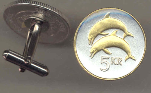 Unique  2-Toned Gold on Silver Iceland Dolphin, Coin Cufflinks