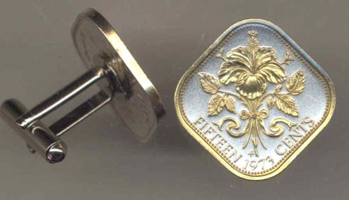 Unique 2-Toned Gold on Silver Bahamas  Hibiscus,  Coin Cufflinks