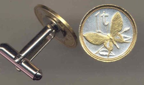 Unique 2-Toned Gold on Silver New Guinea  Butterfly,  Coin Cufflinks
