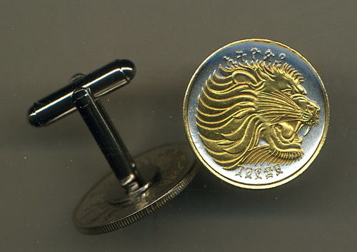 Unique 2-Toned Gold on Silver Ethiopia  Lion,  Coin Cufflinks