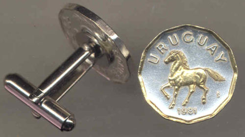 Unique 2-Toned Gold on Silver Uruguay  Horse,  Coin Cufflinks