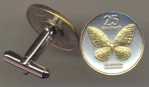 Unique 2-Toned Gold on Silver Philippines  Butterfly,  Coin Cufflinks