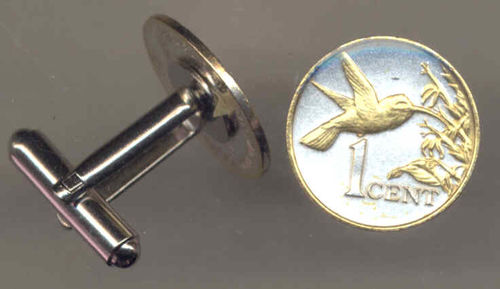 Unique 2-Toned Gold on Silver  Trinidad & Tobago Hummingbird,  Coin Cufflinks