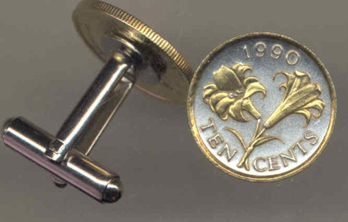 Unique 2-Toned Gold on Silver  Bermuda  Lily,  Coin Cufflinks