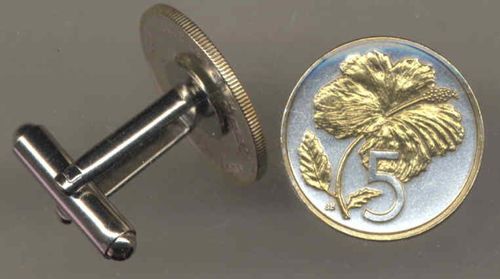 Unique 2-Toned Gold on Silver  Cook Island Hibiscus,  Coin Cufflinks