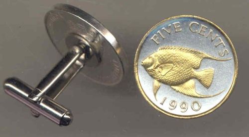 Unique 2-Toned Gold on Silver Bermuda Angelfish,  Coin Cufflinks