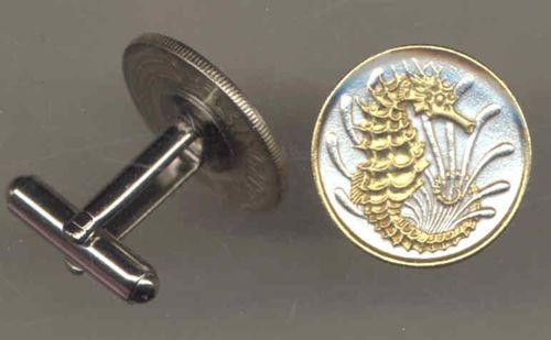 Unique 2-Toned Gold on Silver Singapore Seahorse,  Coin Cufflinks