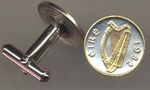 Unique 2-Toned Gold on Silver Irish dime size Harp,  Coin Cufflinks