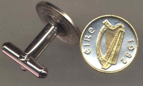 Unique 2-Toned Gold on Silver Irish dime size Harp,  Coin Cufflinks