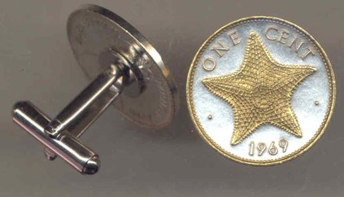 Unique 2-Toned Gold on Silver Bahamas  Starfish,  Coin Cufflinks