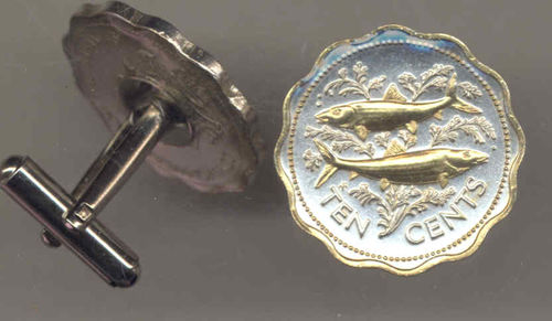 Unique 2-Toned Gold on Silver Bahamas  Bonefish,  Coin Cufflinks