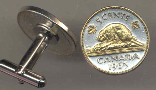 Unique 2-Toned Gold on Silver Canadian  Beaver,  Coin Cufflinks