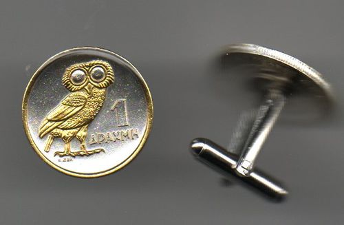 Unique 2-Toned Gold on Silver Greek Owl,  Coin Cufflinks