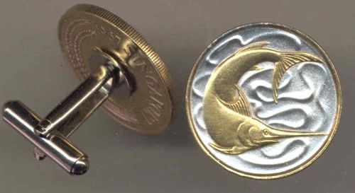 Unique 2-Toned Gold on Silver Singapore Swordfish,  Coin Cufflinks