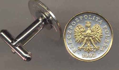 Unique 2-Toned Gold on Silver Polish penny size Eagle with crown,  Coin Cufflinks