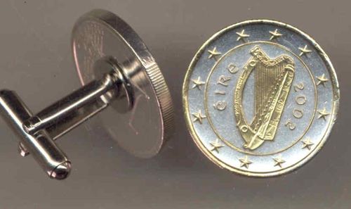 Unique 2-Toned Gold on Silver Irish  One Euro,  Coin Cufflinks
