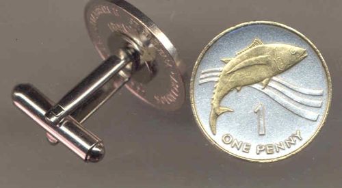 Unique 2-Toned Gold on Silver St. Helena Islands Tuna fish  Coin Cufflinks