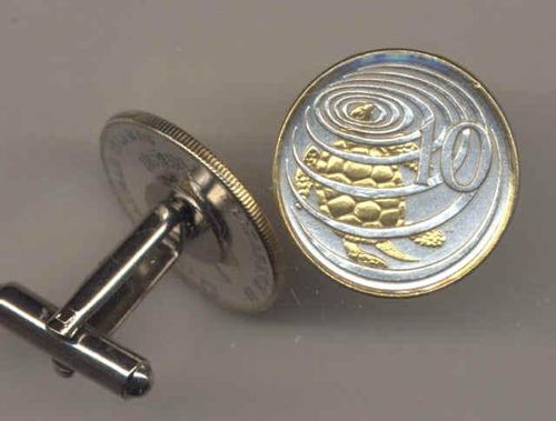 Unique  2-Toned Gold on Silver Cayman Is. Turtle,  Coin Cufflinks