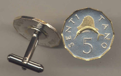 Unique 2-Toned Gold on Silver Tanzanian Swordfish,  Coin Cufflinks